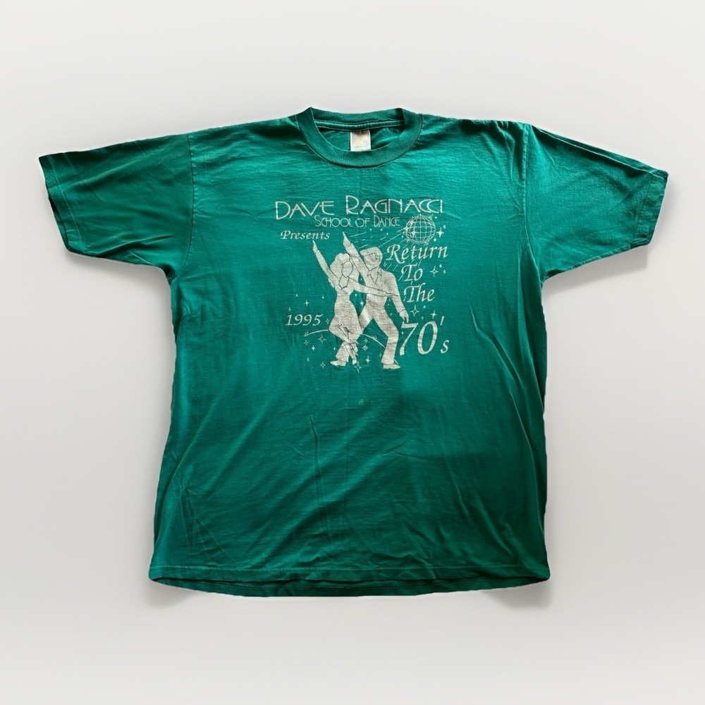 Vintage Jerzees T-Shirt Mens XL Green 1995 Dave Ragnacci School of Dance Disco